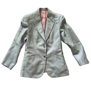 Grey Wool Herringbone Blazer with Dusty Rose Lining